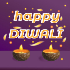 happy diwali editable typography with lamps and glowing spark effect social media template