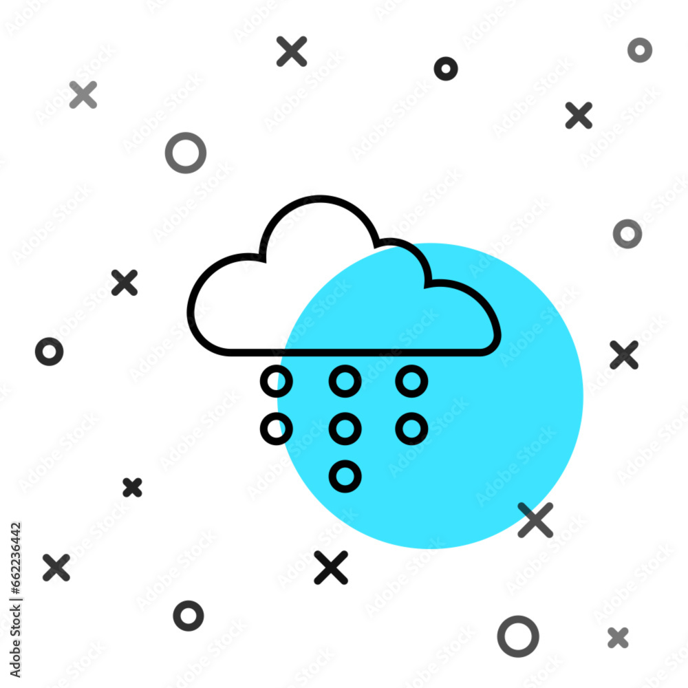 Poster black line cloud with rain icon isolated on white background. rain cloud precipitation with rain dro