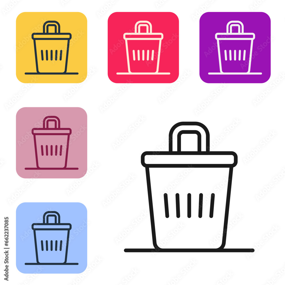 Poster black line trash can icon isolated on white background. garbage bin sign. recycle basket icon. offic