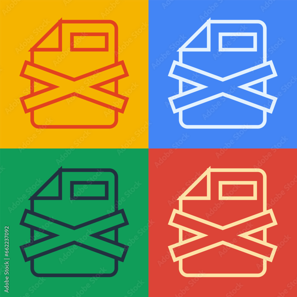 Poster pop art line delete file document icon isolated on color background. rejected document icon. cross o