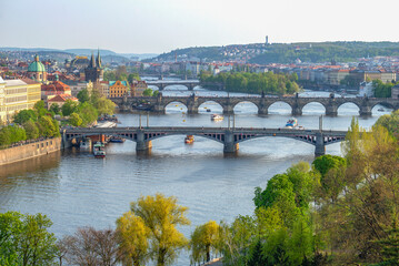 Fototapeta na wymiar Vltava River on a spring morning. Prague, Czech Republic