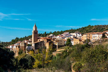 Fototapeta na wymiar View of the village of Cortes de Arenoso, in Castellón, Spain.