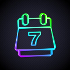 Glowing neon line Hotel booking calendar icon isolated on black background. Vector