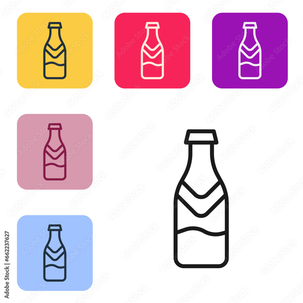 Poster black line beer bottle icon isolated on white background. set icons in color square buttons. vector