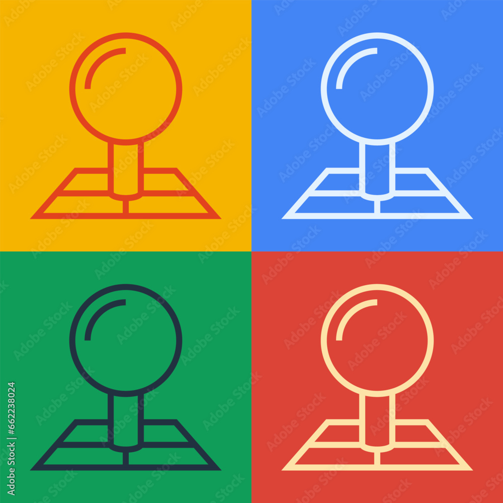 Poster pop art line folded map with location marker icon isolated on color background. vector