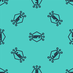 Black line NFT Digital crypto art icon isolated seamless pattern on green background. Non fungible token. Vector