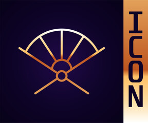 Gold line Traditional paper chinese or japanese folding fan icon isolated on black background. Vector