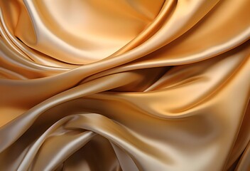 Obraz premium Closeup of rippled golden satin fabric as background texture