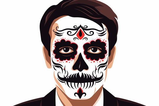 man with Day of the Dead face paint vector flat isolated vector style illustration