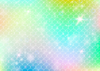 Kawaii mermaid background with princess rainbow scales pattern.
