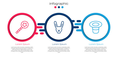 Set line Magic wand, Rabbit with ears and hat. Business infographic template. Vector