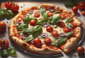 fresh Italian pizza with tomatoes, basil and cheese fresh Italian pizza with tomatoes, basil and cheese delicious Italian pizza with tomato and mozzarella cheese