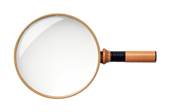Magnifying glass, optical tool, zoom in, investigative equipment,  on the transparent background