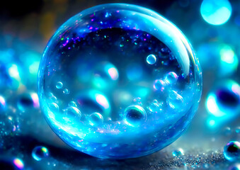 抽象的な青い水と気泡