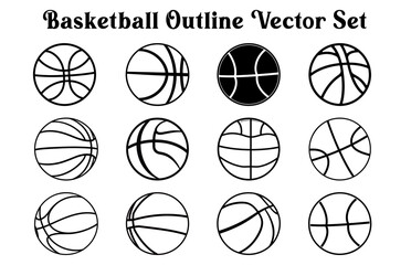 Set of Colorful Basketball Vector illustration, Basketball black nold outline vector bundle