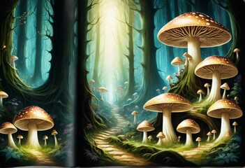 a beautiful illustration of a forest with a large mushrooms beautiful illustration of a forest with a large mushroom illustration of a beautiful background with a mushroom and a mushroom