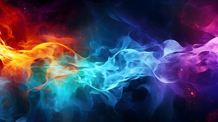 Colorful abstract smoke painting on black background - obrazy, fototapety, plakaty