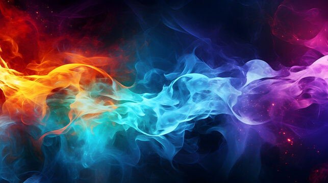 Colorful abstract smoke painting on black background
