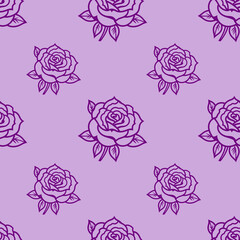 Floral purple botanical texture pattern with rose and leaves. Seamless pattern can be used for wallpaper, pattern fills, web page background, surface textures.
