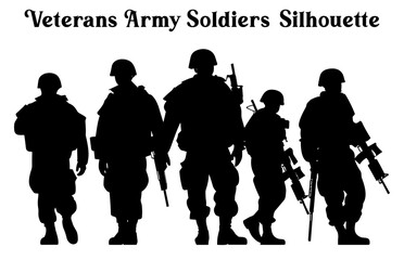 Set of Veterans Army soldiers Vector Silhouettes, Army Soldiers vector Clipart silhouette collection - obrazy, fototapety, plakaty
