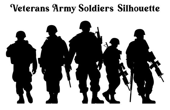 Set of Veterans Army soldiers Vector Silhouettes, Army Soldiers vector Clipart silhouette collection
