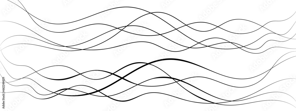 Fototapete wave curve, flow pattern, vector design element. abstract dynamic stroke, linear graphic rays. sound