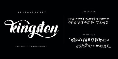 Kingston Elegant luxury abstract wedding fashion logo font alphabet. Minimal classic urban fonts for logo, brand etc. Typography typeface uppercase lowercase and number. vector illustration