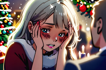 A girl who is ashamed of Christmas.Generative AI - obrazy, fototapety, plakaty