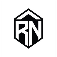 RN Letter Logo monogram simple hexagon shield shape isolated style design