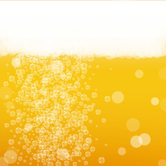 Oktoberfest background. Beer foam. Craft lager splash. Gold menu template. Shiny pint of ale with realistic bubbles. Cool liquid drink for pab. Yellow bottle for beer background. - obrazy, fototapety, plakaty