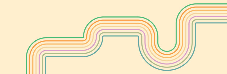 Abstract background of rainbow groovy Wavy Line design in 1970s Hippie Retro style. Vector pattern ready to use for cloth, textile, wrap and other.