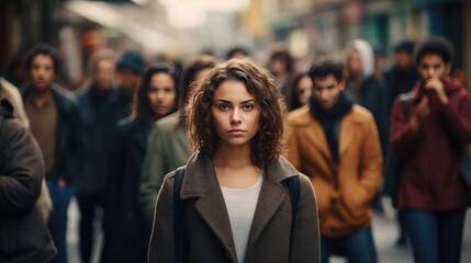Group of people is standing on the street - obrazy, fototapety, plakaty