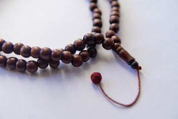 tasbih. Prayer beads. Islamic background. Ramadan kareem. Selective focus. on white background