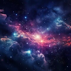 Fototapeta premium Cosmic milky way galaxy background with nebula, stardust and bright shining stars. Generative AI