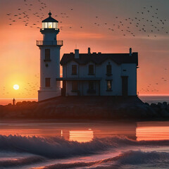 lighthouse at dusk