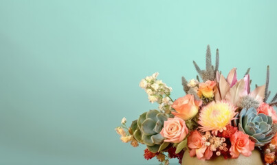 A vivid bouquet featuring pink flowers and sturdy succulents.