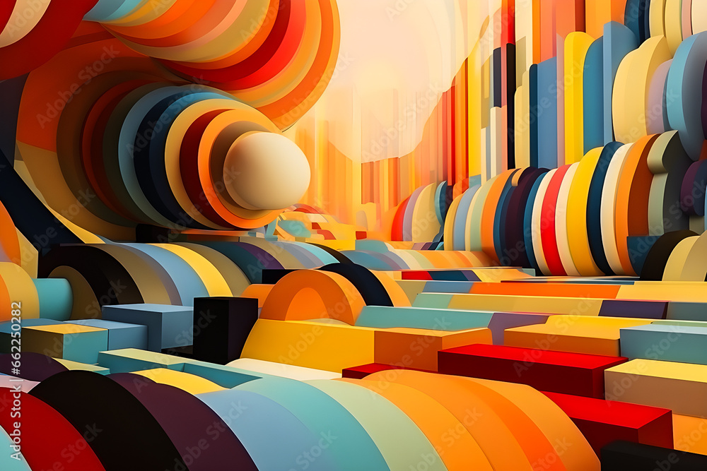 Aufkleber a colorful art geometric composition in 3d style, generate ai. 3d rendering. minimalism geometry bac