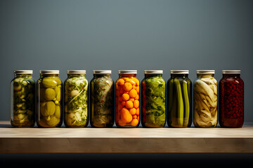  Canned vegetables in jars, preparations for the winter, minimal scene, 3d render, generate AI - obrazy, fototapety, plakaty