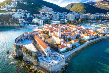Town of Budva historic architecture aerial view