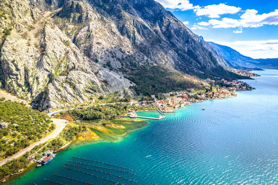 Scenic Boka Kotorska bay village of Ljuta aerial view