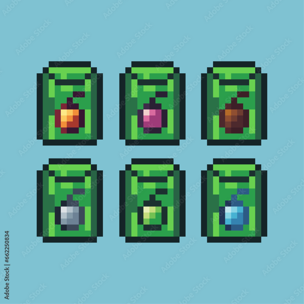 Poster pixel art sets of green seed farm with variation color item asset. simple bits of farming seeds on p