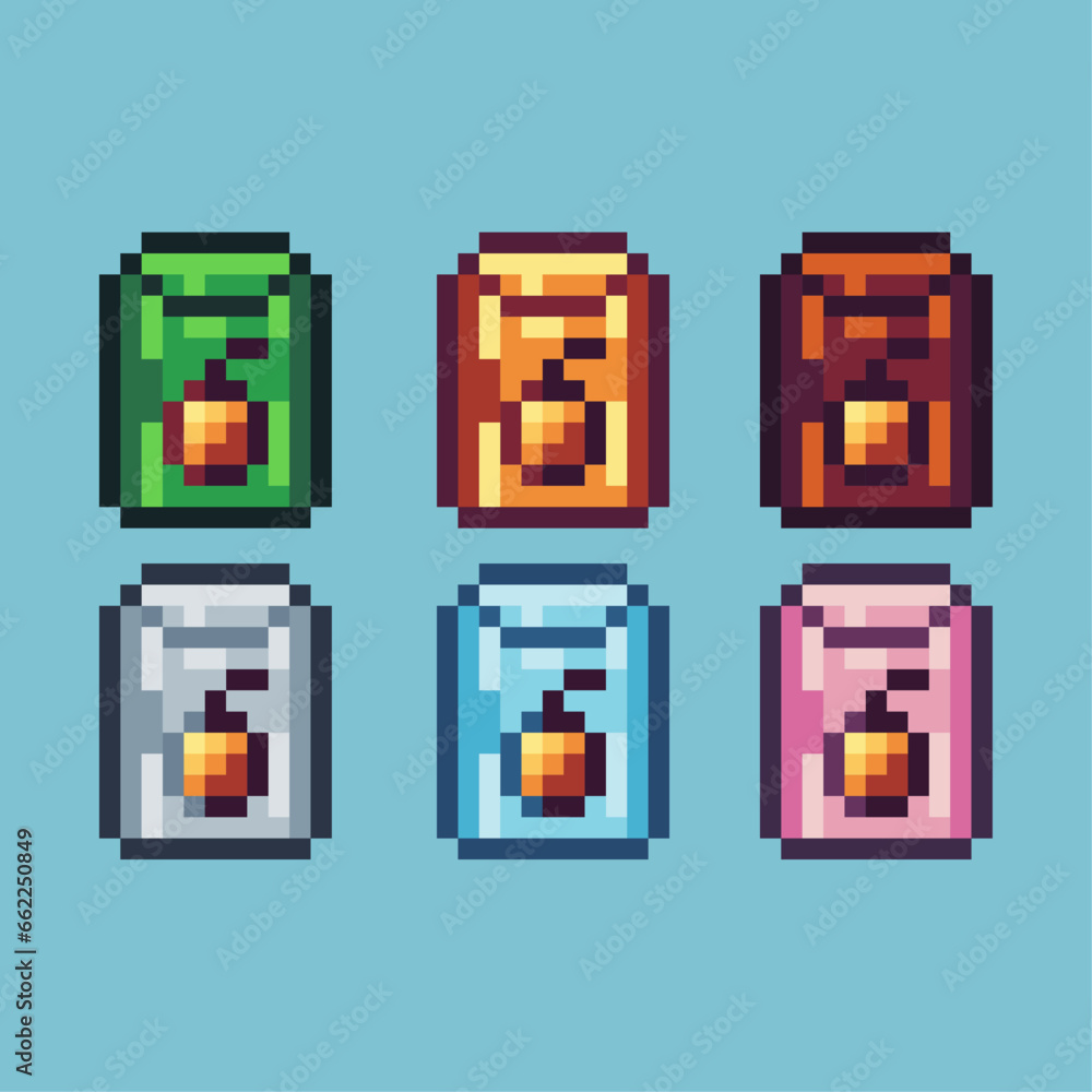 Poster pixel art sets of seed farm with variation color item asset. simple bits of farming seeds on pixelat