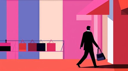 AI Generative. A minimalist character illustration of a people go to shopping mall to buy a present on black Friday.