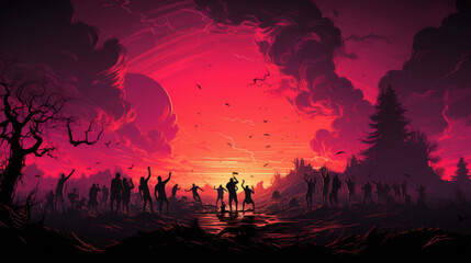 sunset in the forest