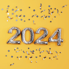New year background, close up top view of confetti, glitter ornaments
