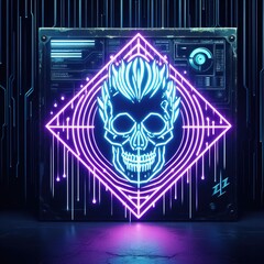 Grunge futuristic background with neon cyberpunk design elements. Dirty futuristic wallpaper. Future design concept.