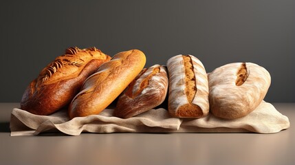  a group of breads sitting on top of a table.  generative ai