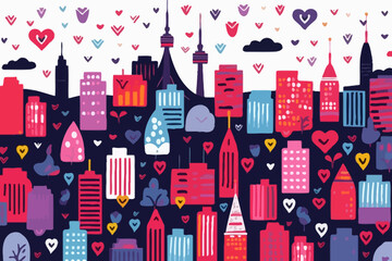 Toronto skyline quirky doodle pattern, wallpaper, background, cartoon, vector, whimsical Illustration
