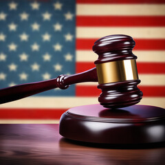 Gavel with US Flag Background: Justice and Freedom