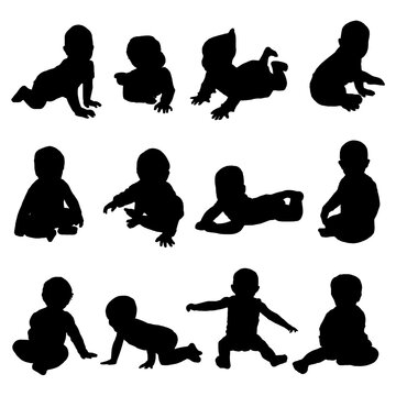set of silhouettes of babys vector